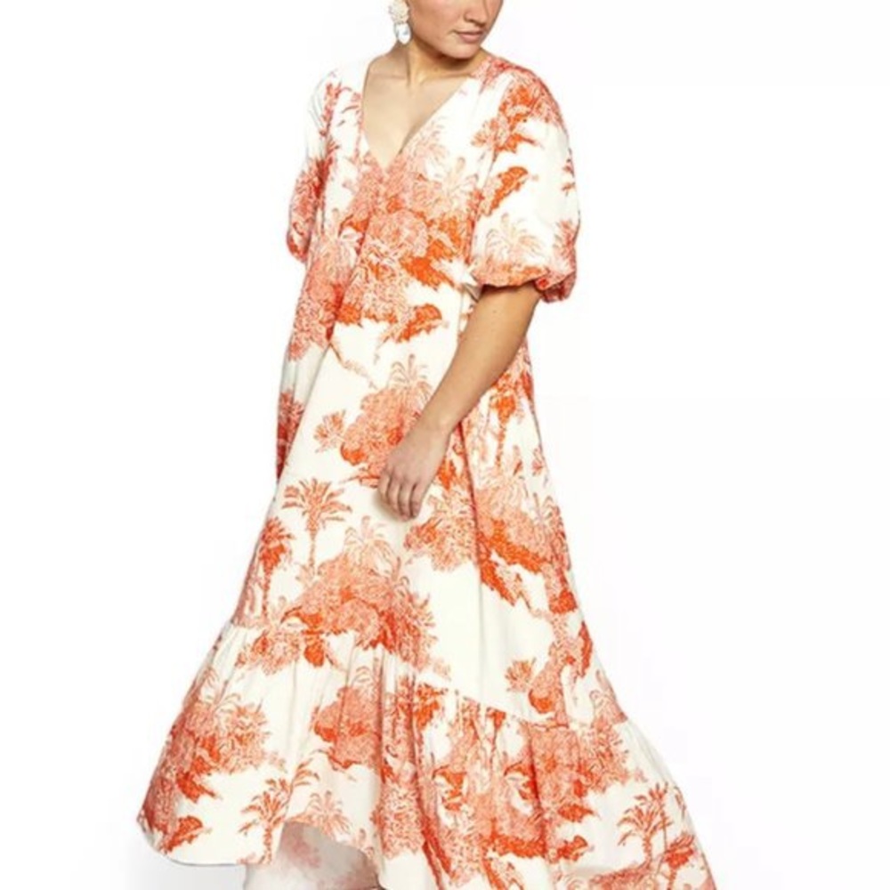 Elegant Orange Floral Maxi Dress